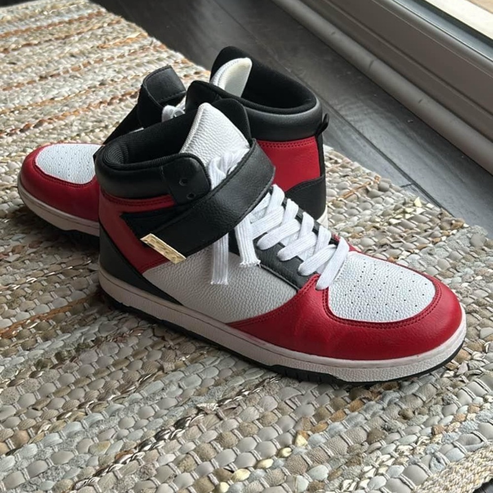 Red and White High-Top faux leatherSneakers